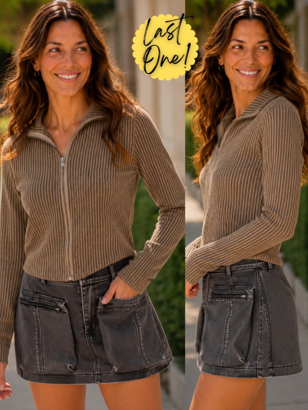 Carla Striped Zip-Up Knit Top